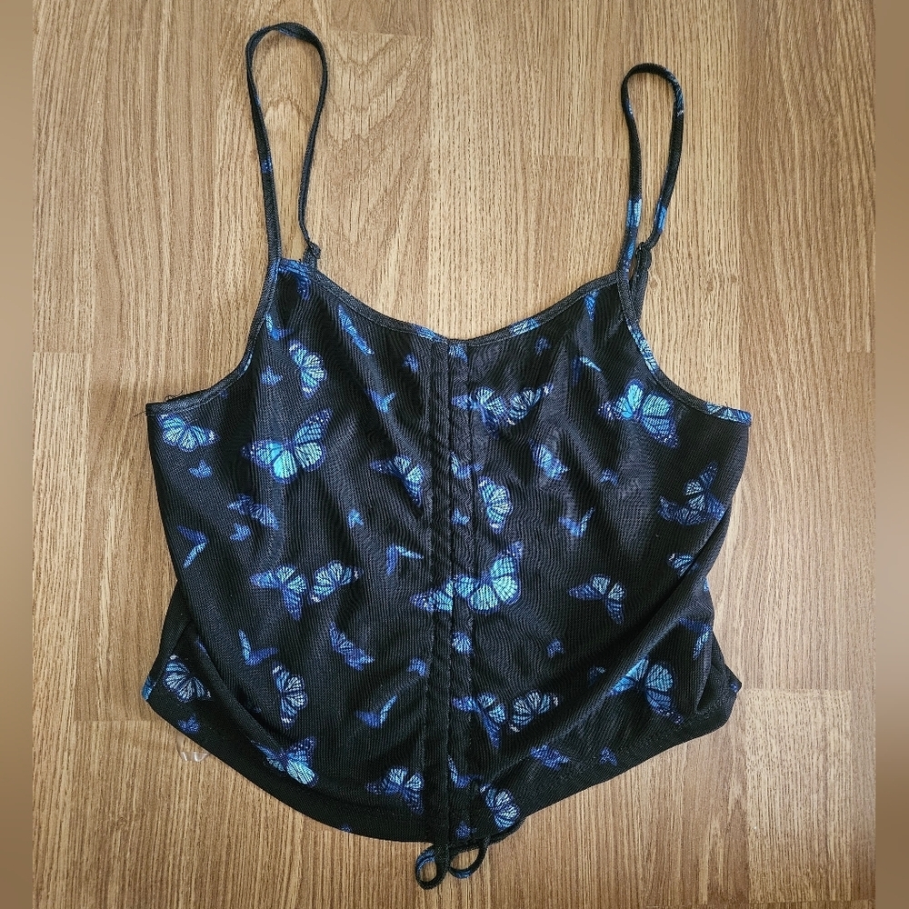 Black Butterfly Print Women's Tank Top Size Large